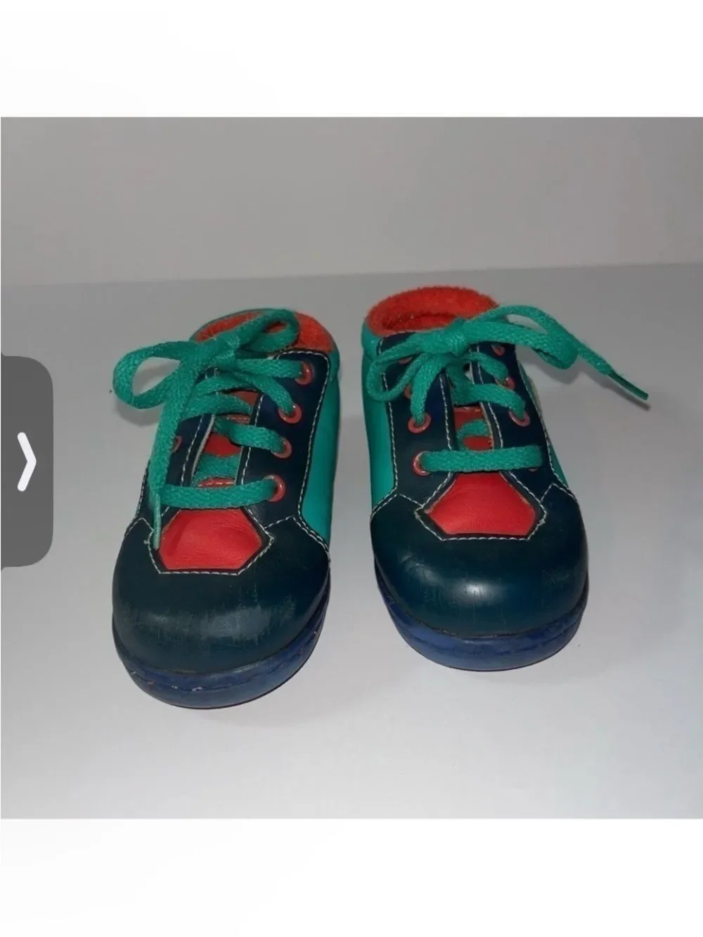 Green Navy Red Lace-Up Kids Sneakers Color Block Toddler Boys size 5 Vintage